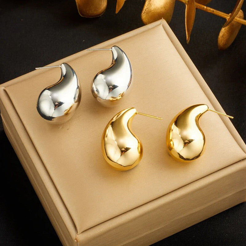 18K Gold & Silver Plated Glossy Chunky Dome Drop Earrings