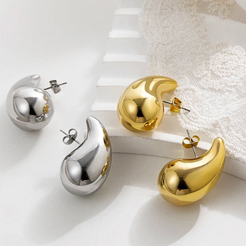 18K Gold & Silver Plated Glossy Chunky Dome Drop Earrings