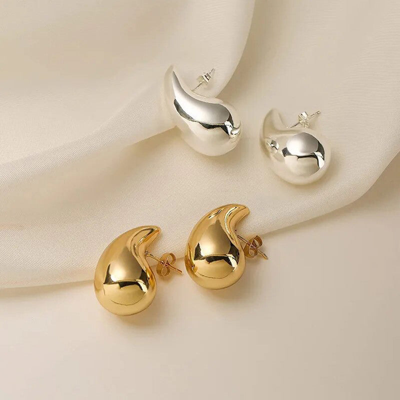 18K Gold & Silver Plated Glossy Chunky Dome Drop Earrings