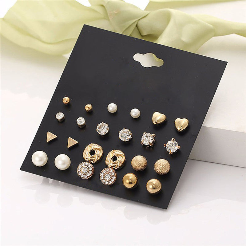 Glitzy AD Heart Round and Geometric Plushy Stud Earrings For Women