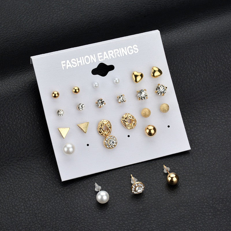 Glitzy AD Heart Round and Geometric Plushy Stud Earrings For Women