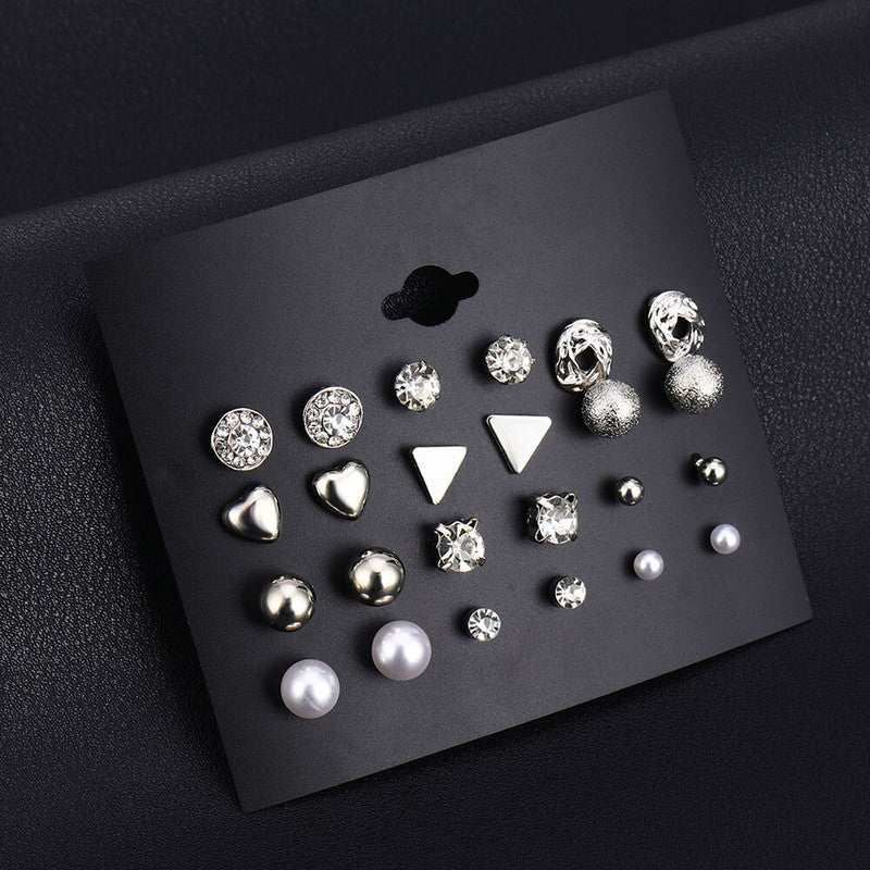 AD Heart Round and Geometric Brilliant Stud Earrings For Women