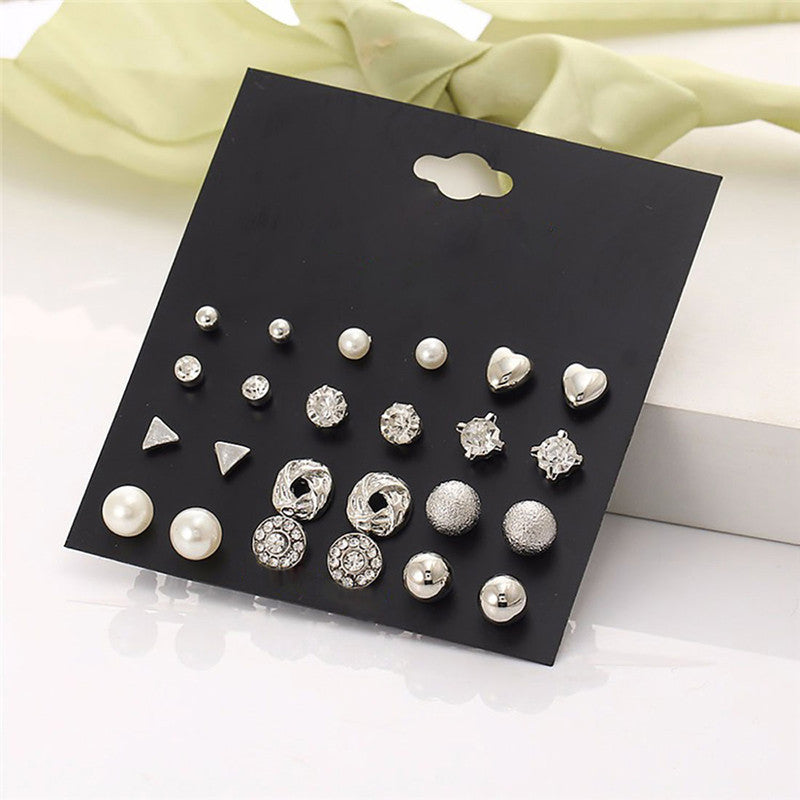 AD Heart Round and Geometric Brilliant Stud Earrings For Women