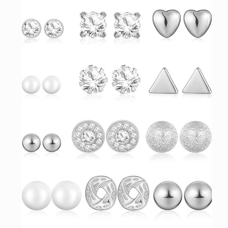 AD Heart Round and Geometric Brilliant Stud Earrings For Women