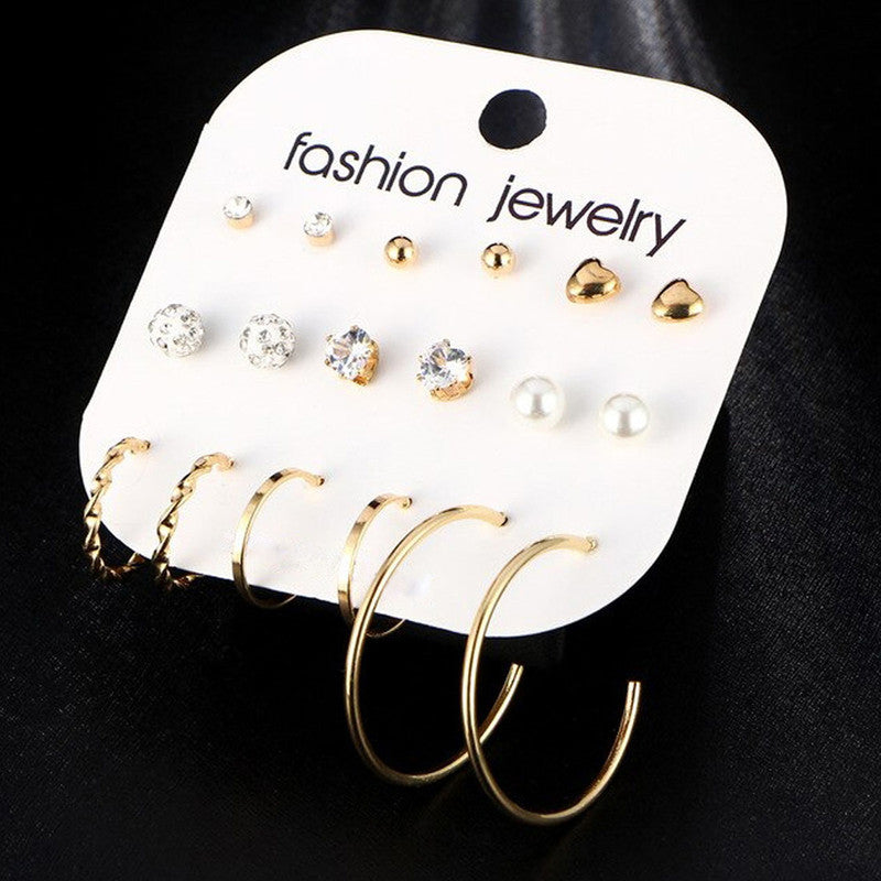 Gold-Toned- Gold Plated Pearl Studded Earrings Combo For Women