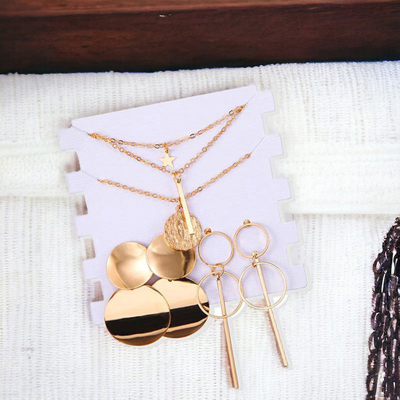 Limited Edition Set of 2 Gold Plated Drop Earrings and a Layered Necklace