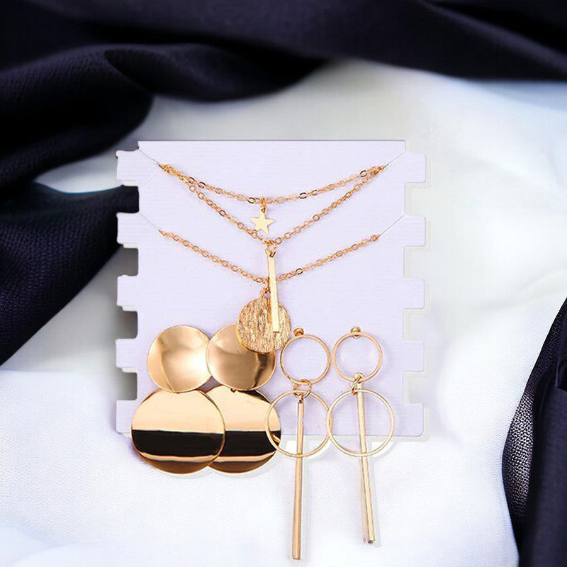 Limited Edition Set of 2 Gold Plated Drop Earrings and a Layered Necklace