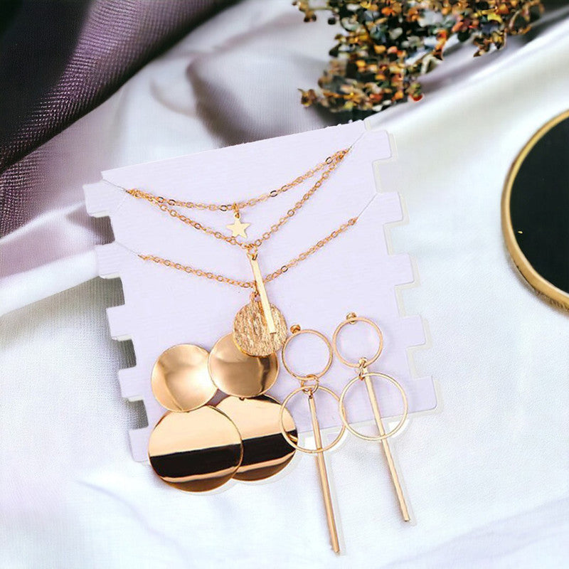 Limited Edition Set of 2 Gold Plated Drop Earrings and a Layered Necklace