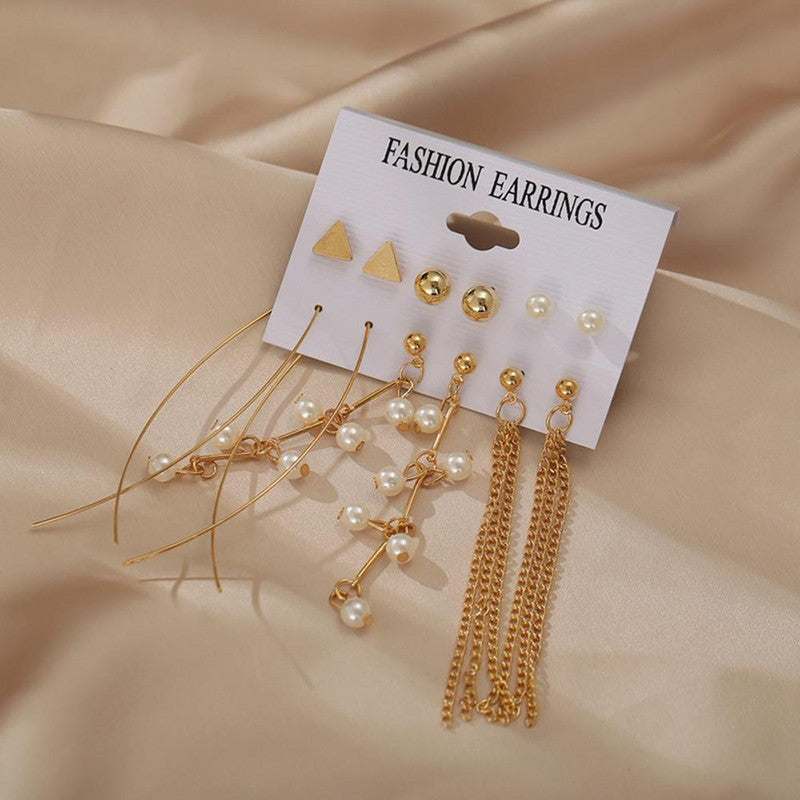 Exclusive Gold Plated Set of 6 Stud and Drop Earrings For Women