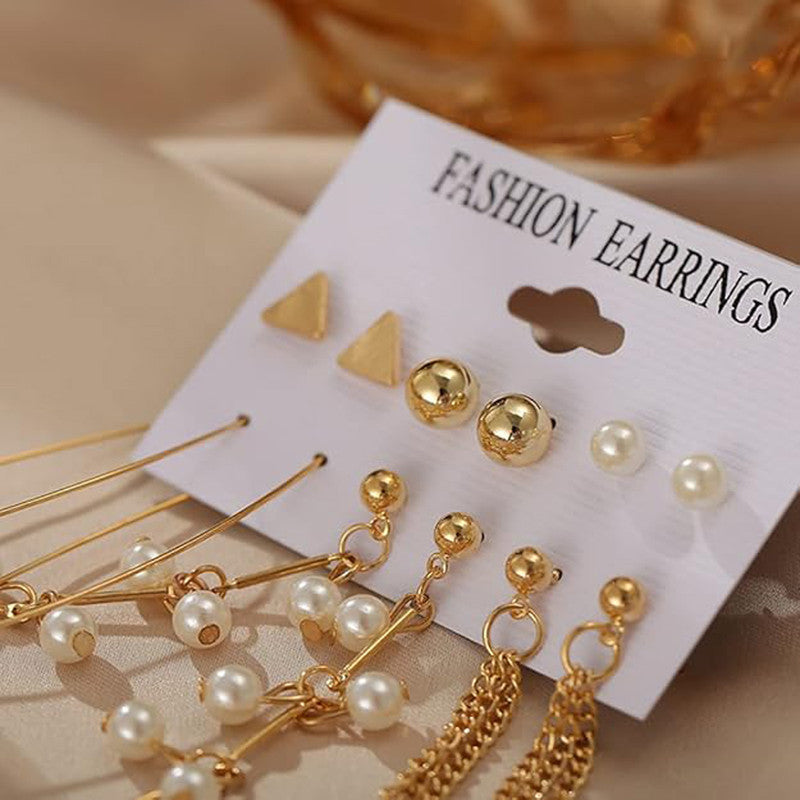 Exclusive Gold Plated Set of 6 Stud and Drop Earrings For Women