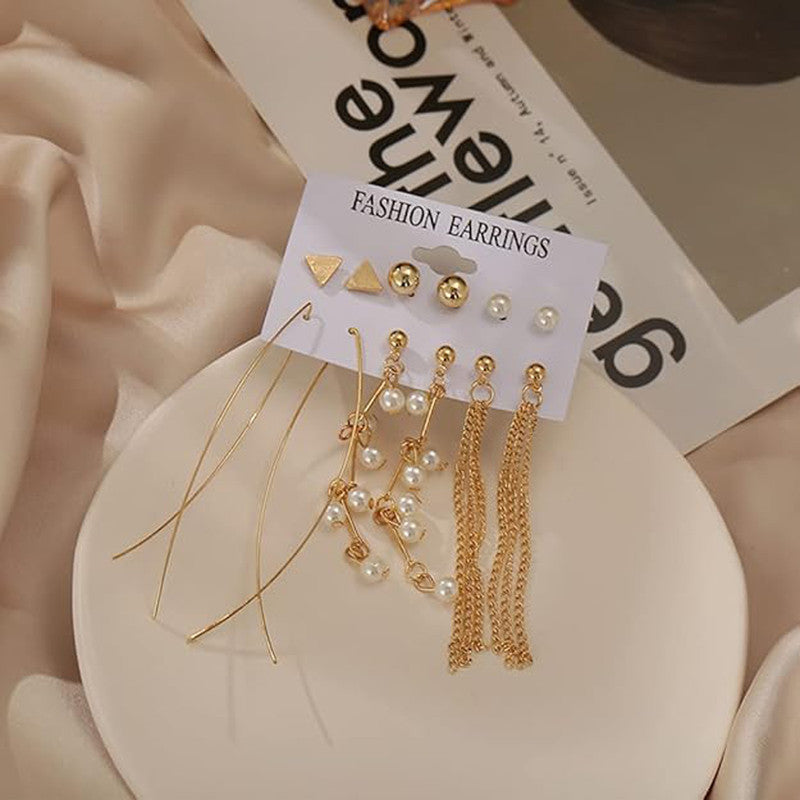 Exclusive Gold Plated Set of 6 Stud and Drop Earrings For Women