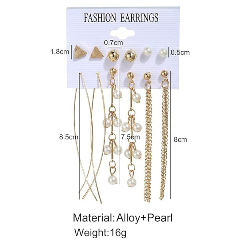 Exclusive Gold Plated Set of 6 Stud and Drop Earrings For Women