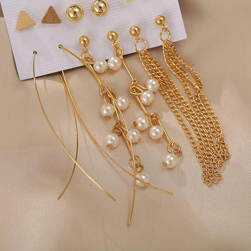 Exclusive Gold Plated Set of 6 Stud and Drop Earrings For Women