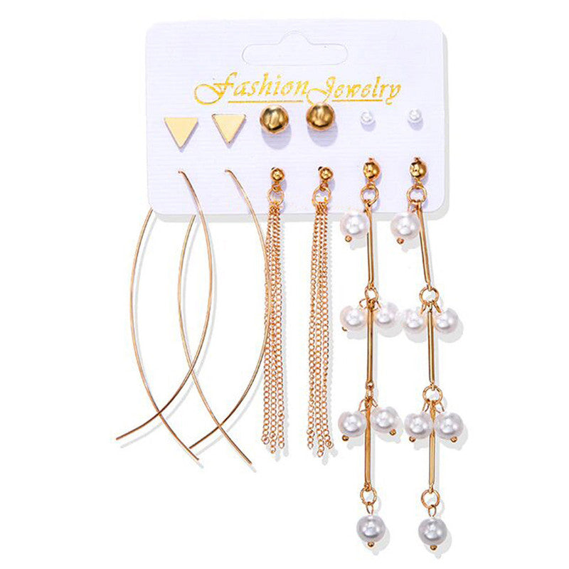 Exclusive Gold Plated Set of 6 Stud and Drop Earrings For Women