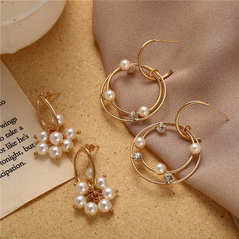 Stunning Pearl and AD Gold Plated Earrings For Women