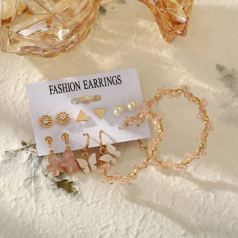 Pink Gold Plated Earrings Combo For Women