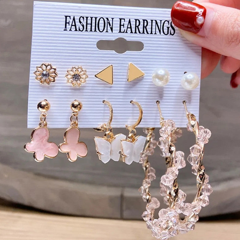 Pink Gold Plated Earrings Combo For Women