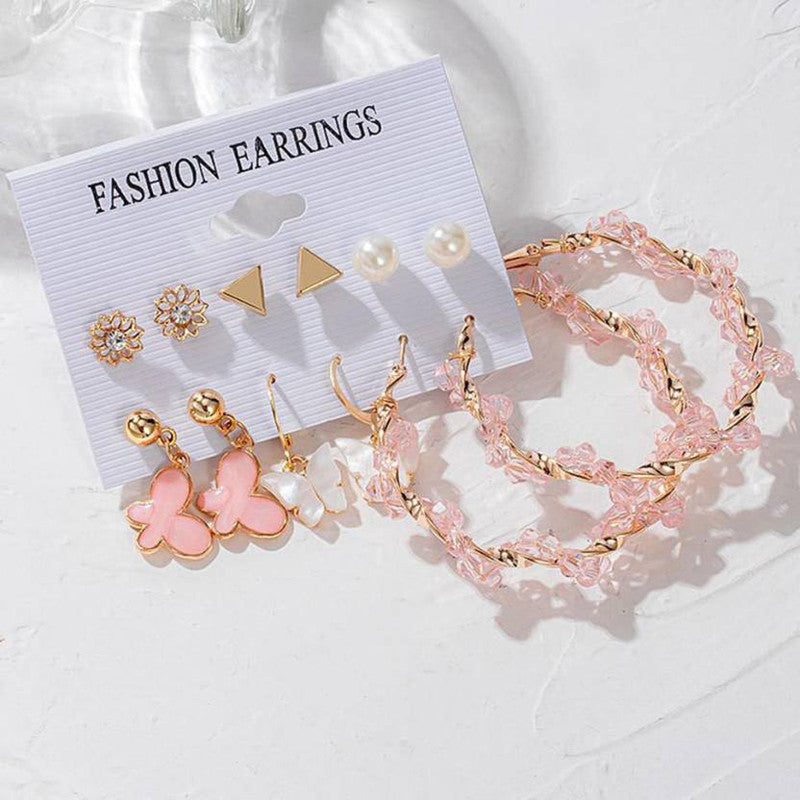 Pink Gold Plated Earrings Combo For Women