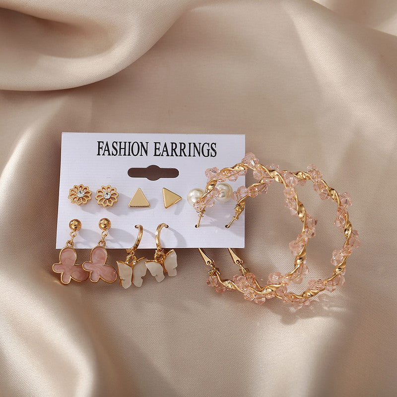 Pink Gold Plated Earrings Combo For Women