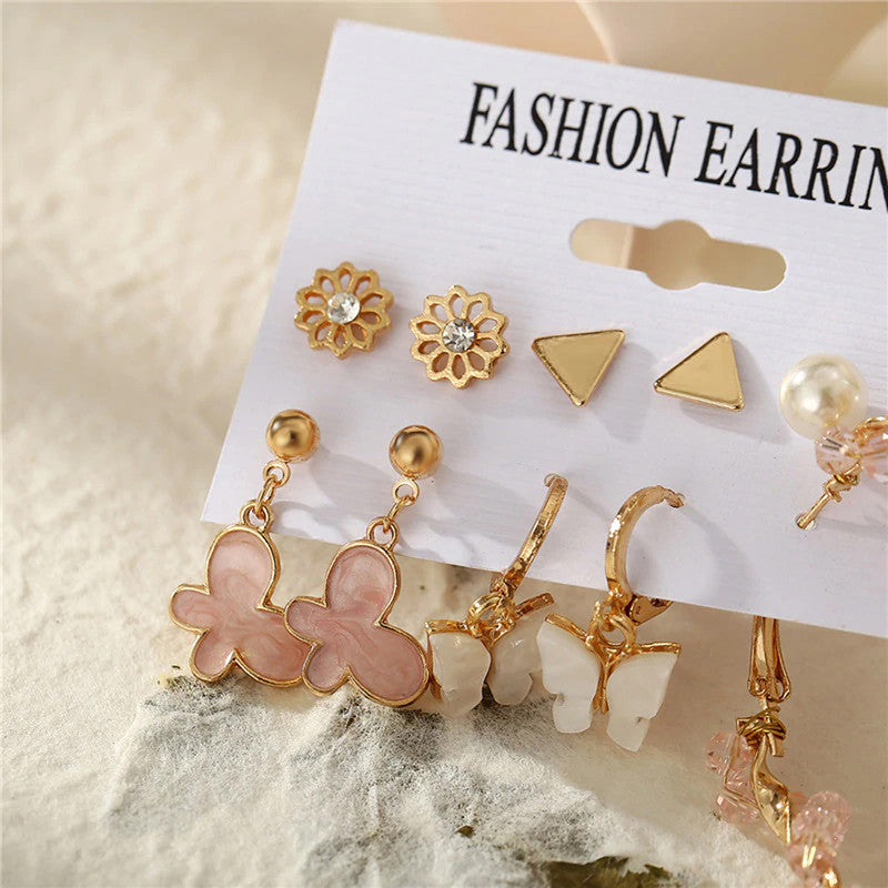 Pink Gold Plated Earrings Combo For Women