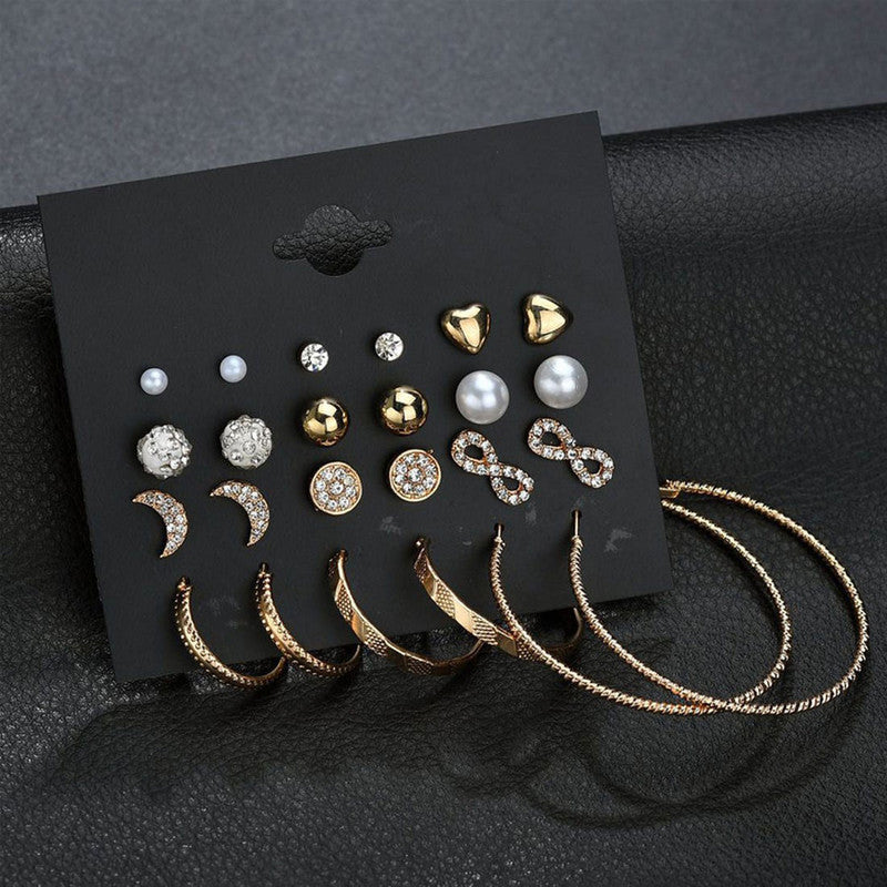 Gold Plated Earrings Combo Pack of 12 For Women