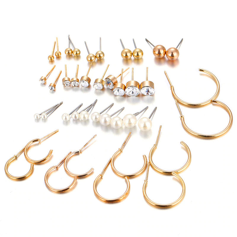 Gold Toned Gold Plated Hoop And Studs Earrings Combo For Women