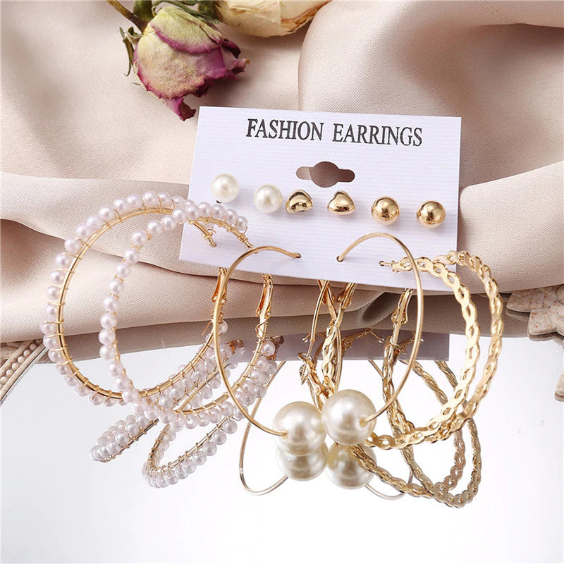 White Gold-Toned Gold Plated Earrings Combo Pack of 6 For Women