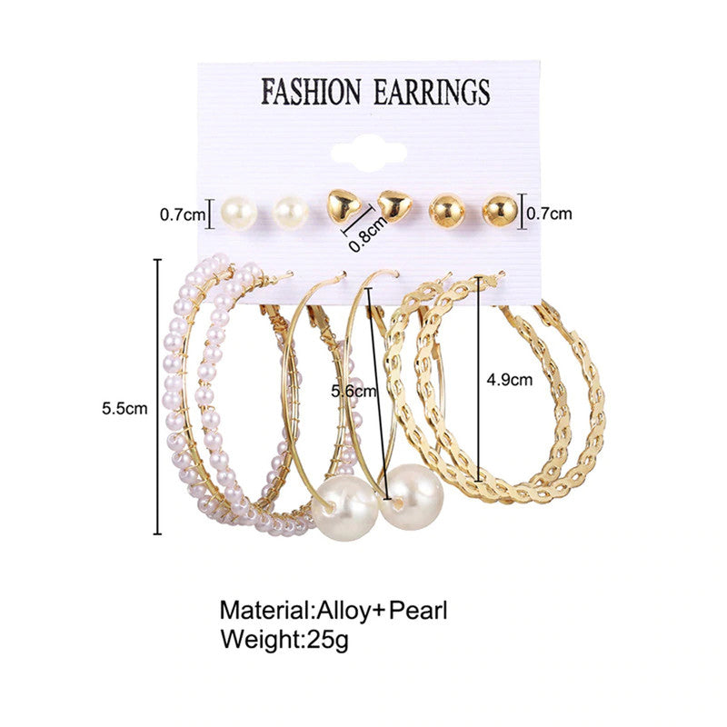 White Gold-Toned Gold Plated Earrings Combo Pack of 6 For Women