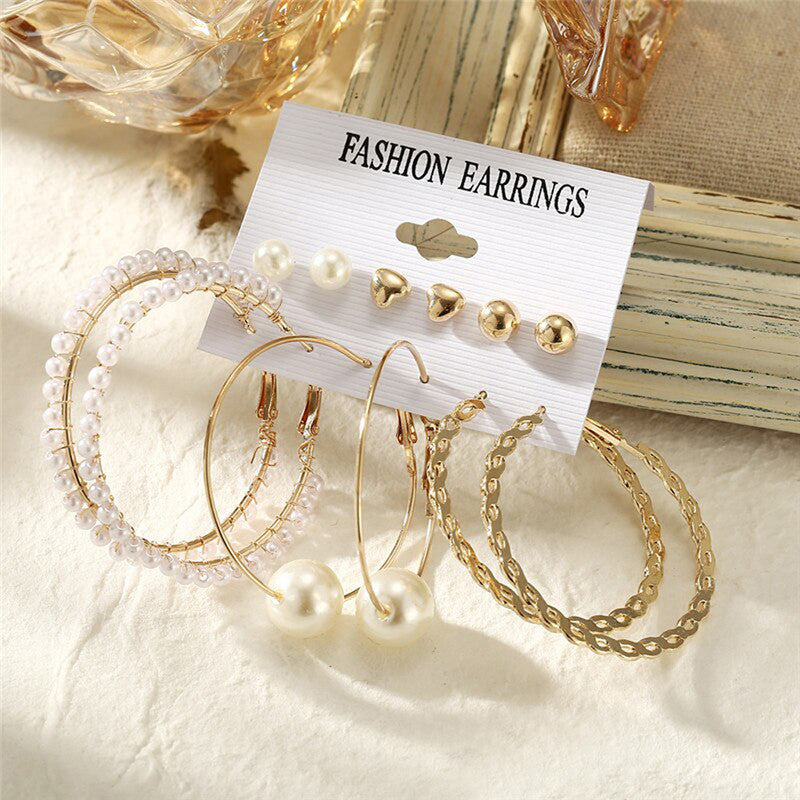 White Gold-Toned Gold Plated Earrings Combo Pack of 6 For Women