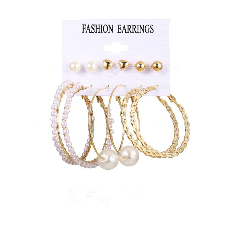 White Gold-Toned Gold Plated Earrings Combo Pack of 6 For Women