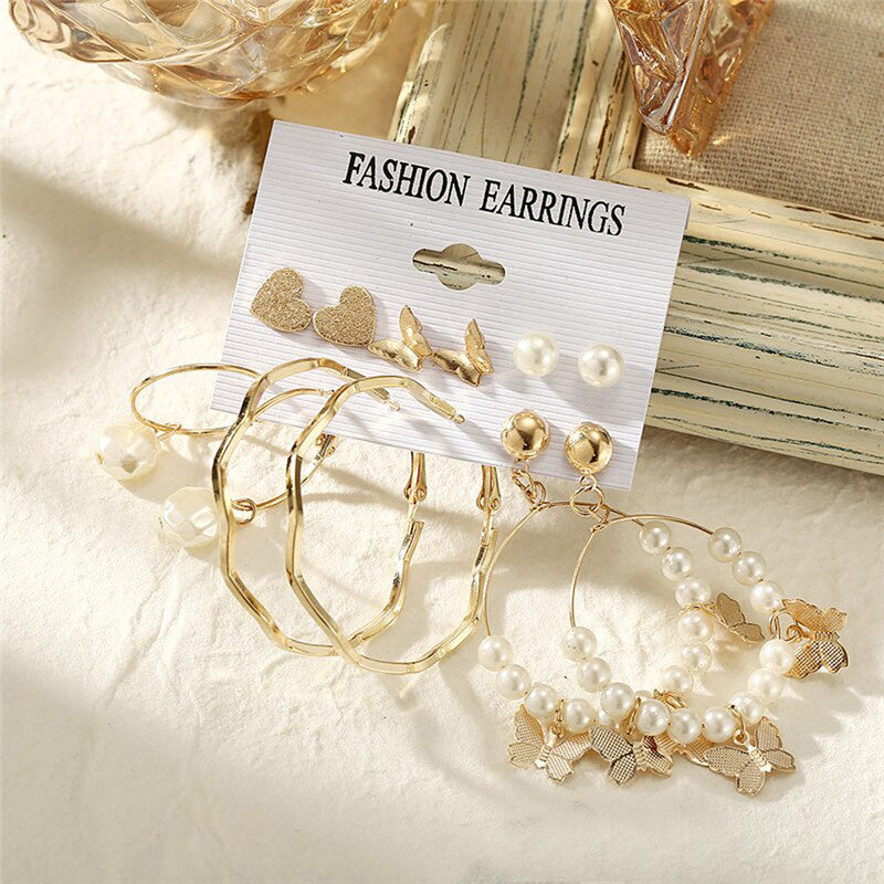 White Gold-Toned Gold Plated Earrings Combo Pack of 6 For Women