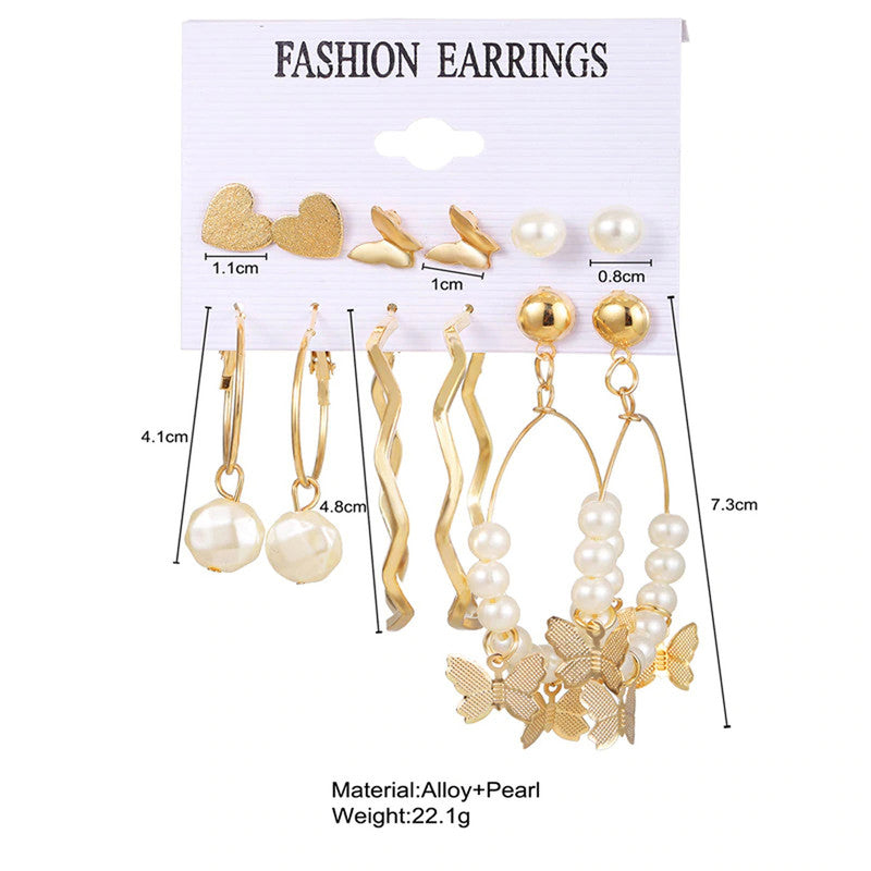 White Gold-Toned Gold Plated Earrings Combo Pack of 6 For Women - MySmartBazaar