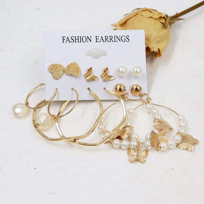 White Gold-Toned Gold Plated Earrings Combo Pack of 6 For Women