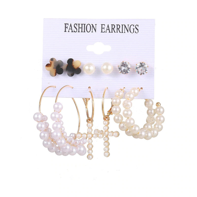 White Gold-Toned Gold Plated Earrings Combo Pack of 6 For Women