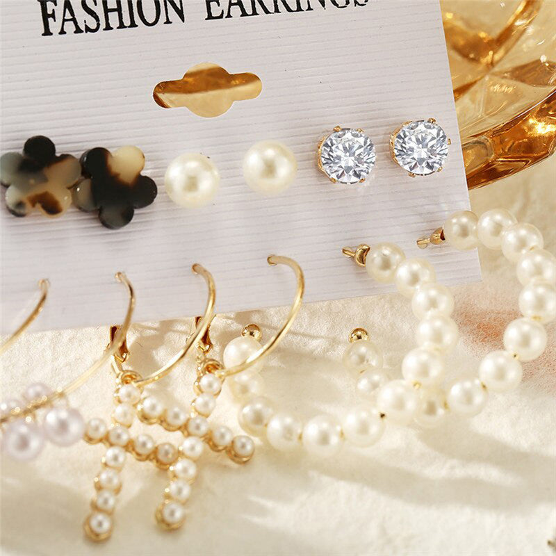 White Gold-Toned Gold Plated Earrings Combo Pack of 6 For Women