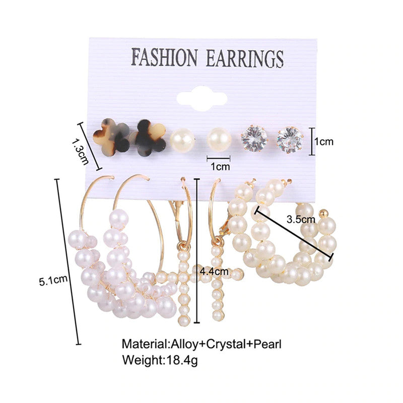 White Gold-Toned Gold Plated Earrings Combo Pack of 6 For Women