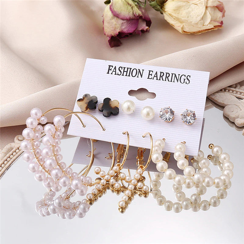 White Gold-Toned Gold Plated Earrings Combo Pack of 6 For Women