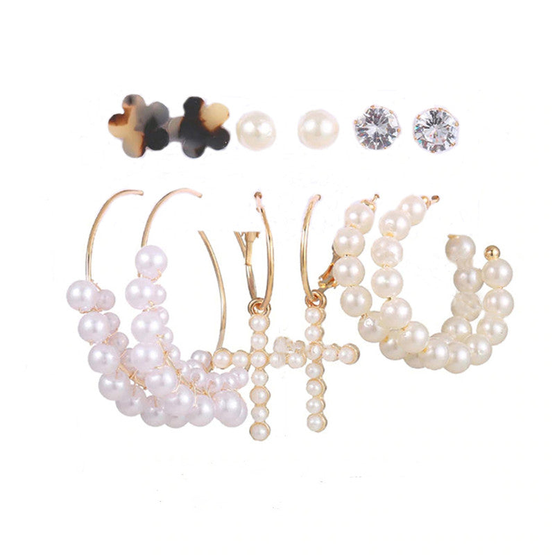 White Gold-Toned Gold Plated Earrings Combo Pack of 6 For Women