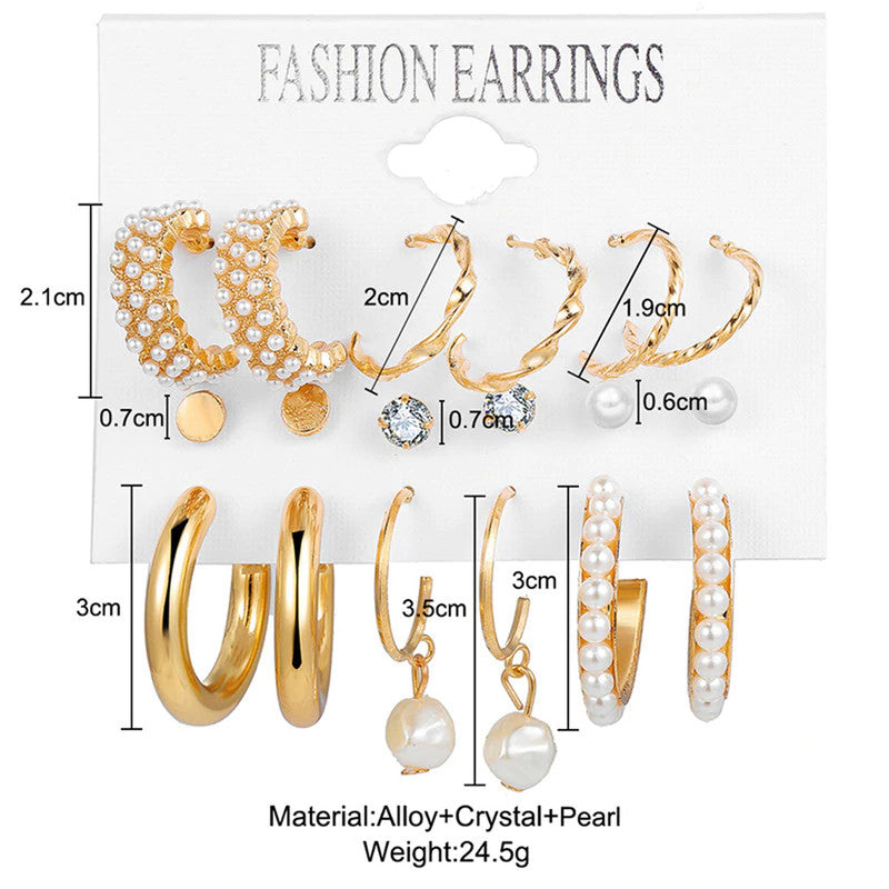 AD and Pearl Gold Plated Jewellery Earrings Combo For Women