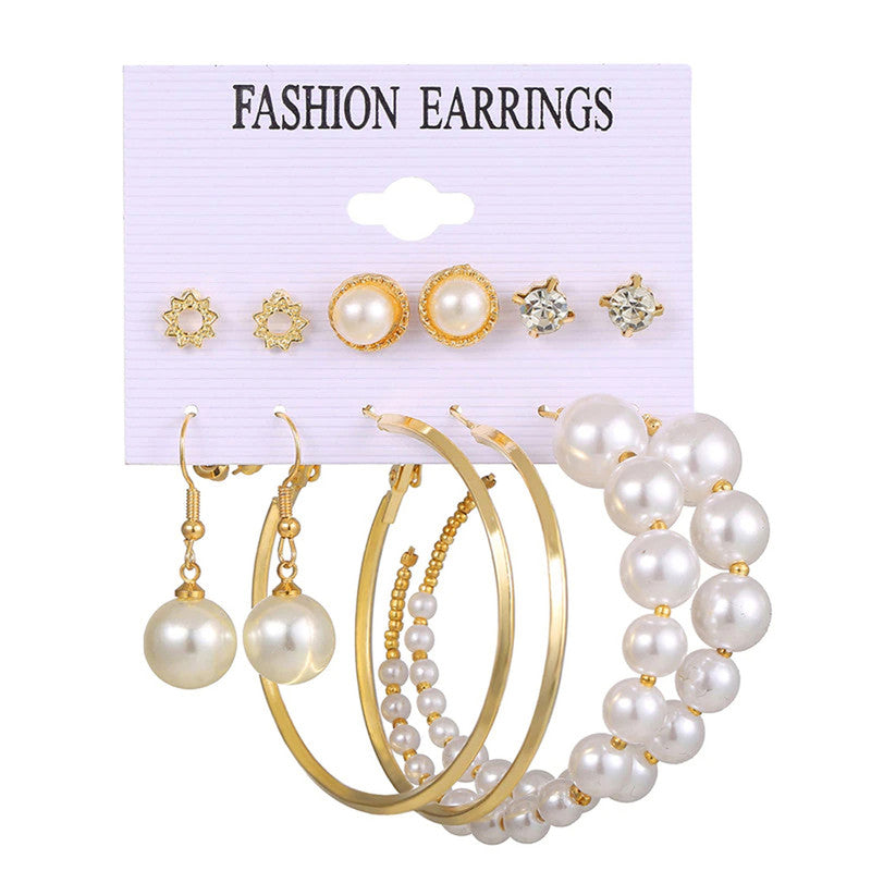 Jewellery Gold Plated Gold Toned Pearl Earrings Combo Set For Women