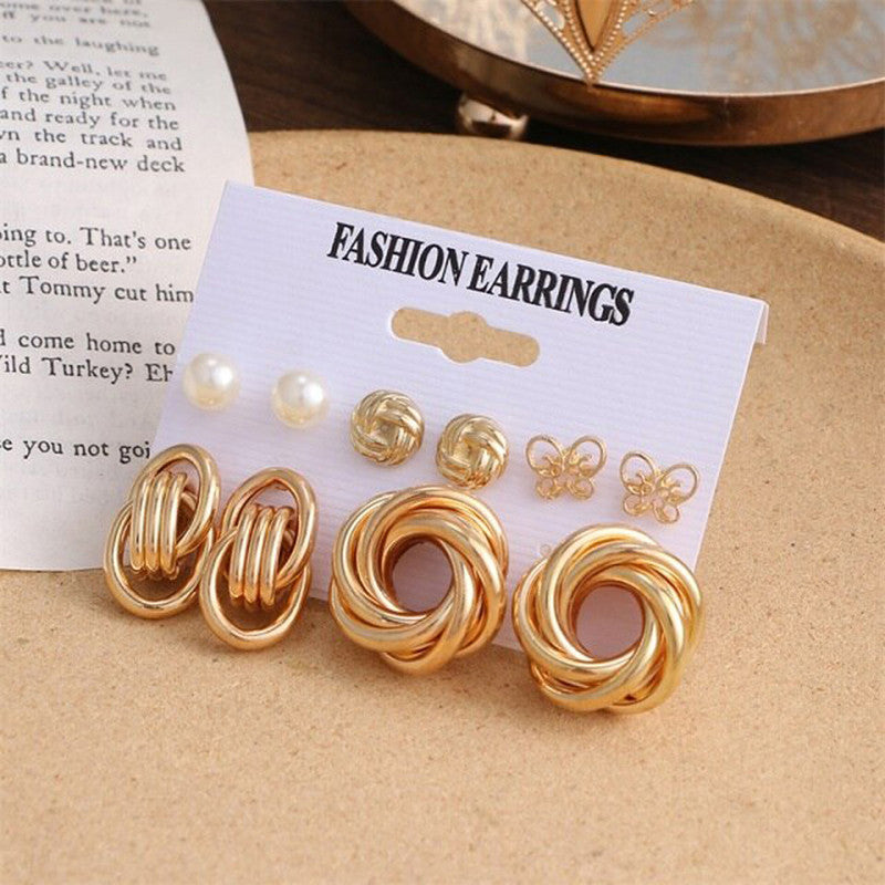 Gold-Toned and 1 White Contemporary Studs Earrings For Women