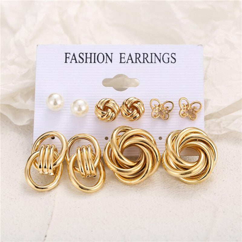 Gold-Toned and 1 White Contemporary Studs Earrings For Women