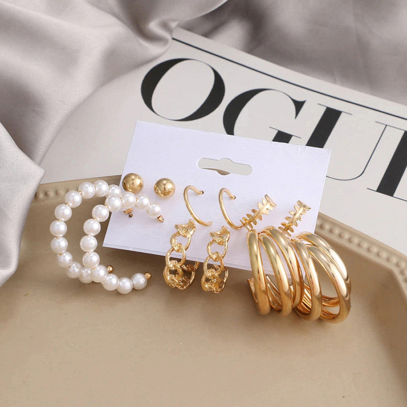 Gold Plated Hoops Earrings Combo For Women and Girls