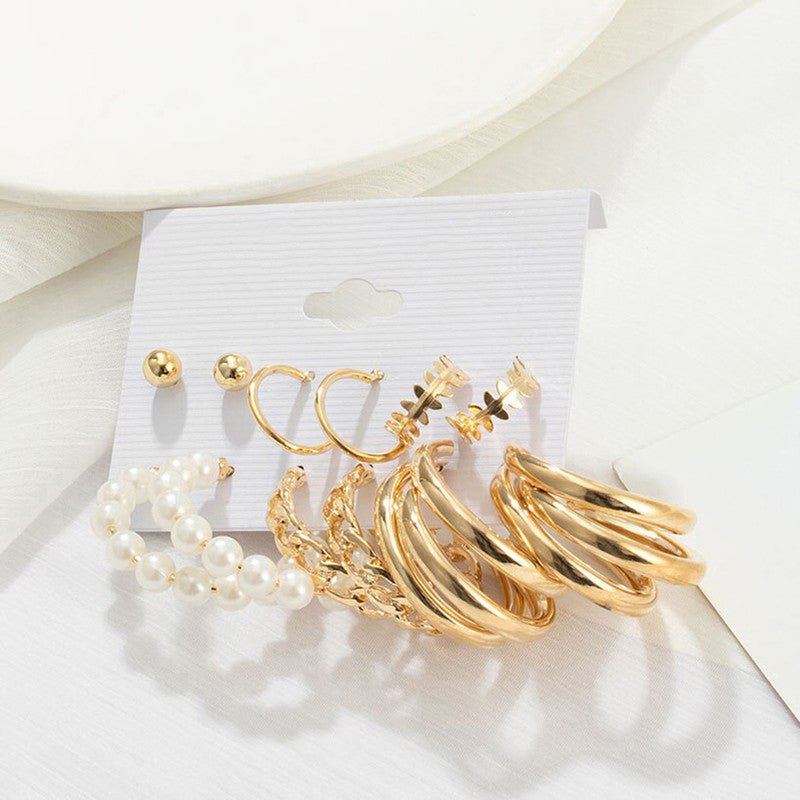 Gold Plated Hoops Earrings Combo For Women and Girls