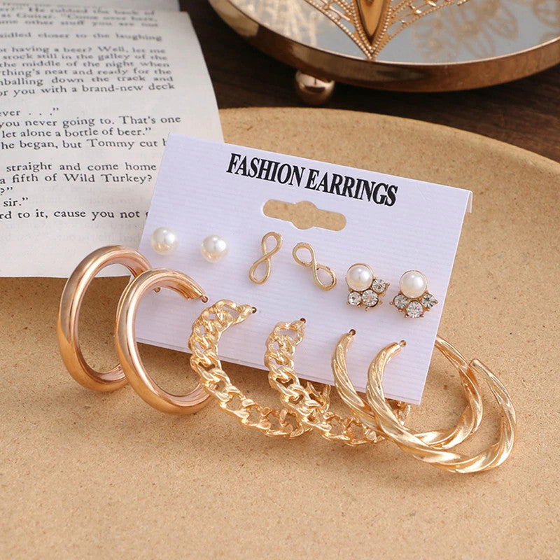 Gold-Toned and White Classic Studs and Hoop Earrings For Women