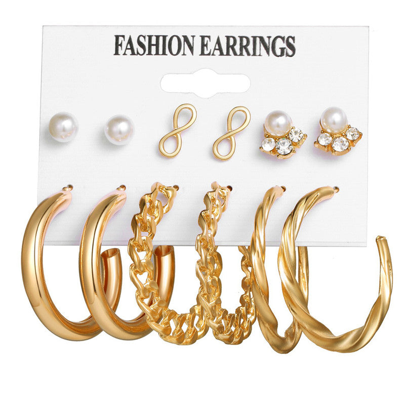 Gold-Toned and White Classic Studs and Hoop Earrings For Women