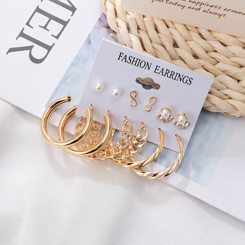 Gold-Toned and White Classic Studs and Hoop Earrings For Women