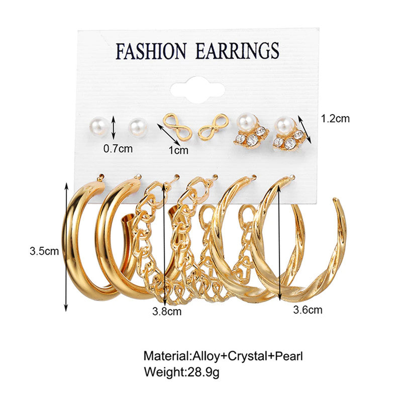 Gold-Toned and White Classic Studs and Hoop Earrings For Women