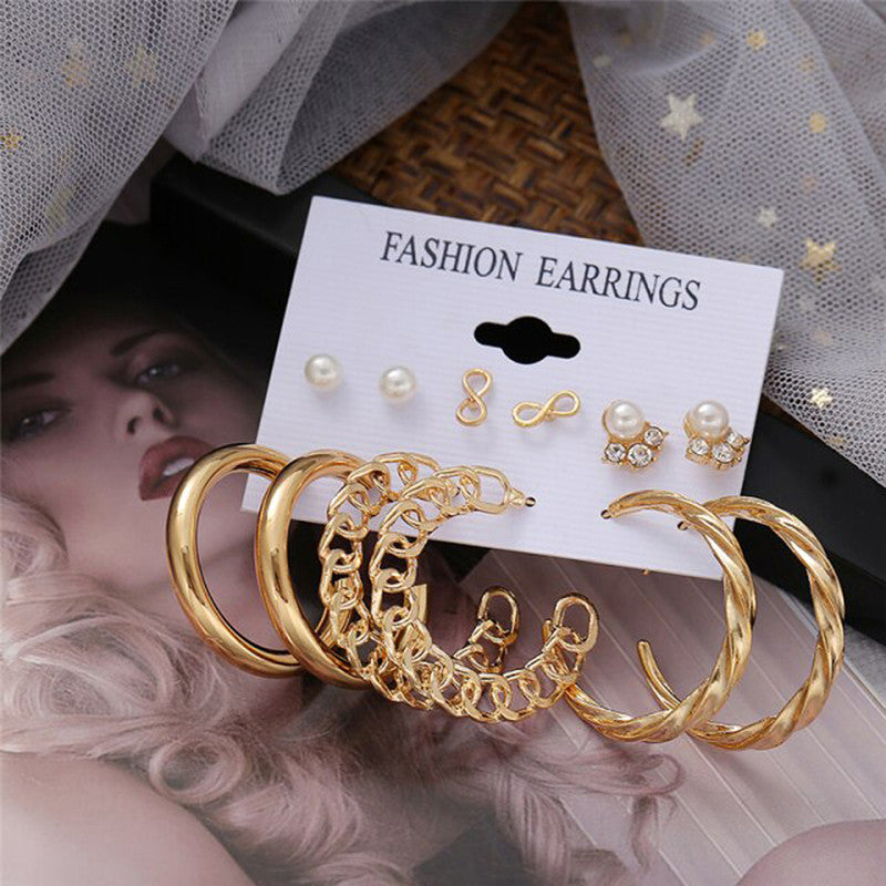 Gold-Toned and White Classic Studs and Hoop Earrings For Women