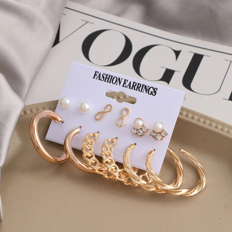 Gold-Toned and White Classic Studs and Hoop Earrings For Women